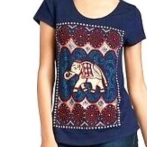 Lucky XS Navy Elephant Graphic red beaded T-Shirt